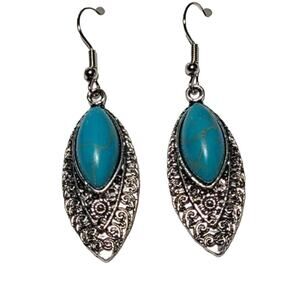 Silver Turquoise Stone Dangle Drop Fashion Earrings